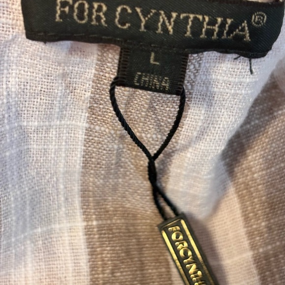 For Cynthia Part Linen Beige and White Striped Top - Picture 4 of 6